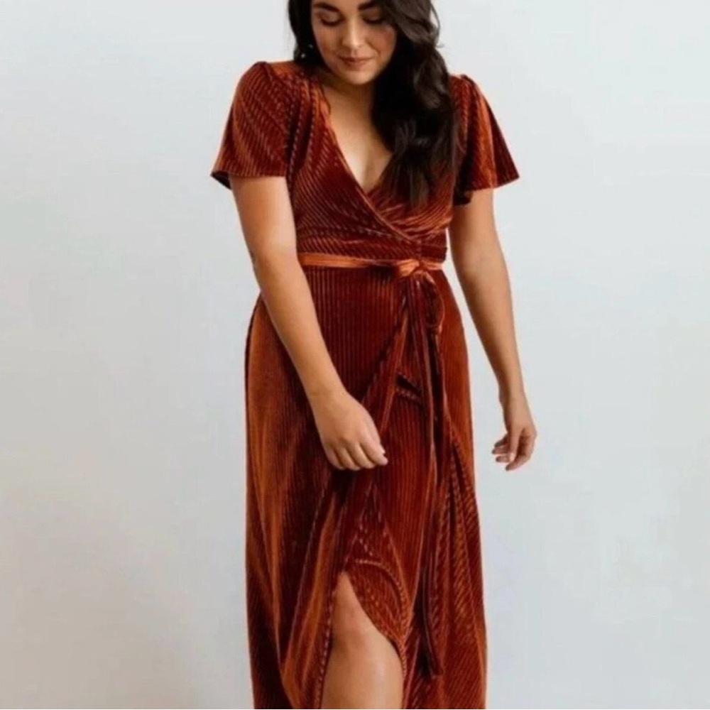 Baltic Born Women’s Andi Dress Size XL Ribbed Copper Velvet Striped Wrap Dress